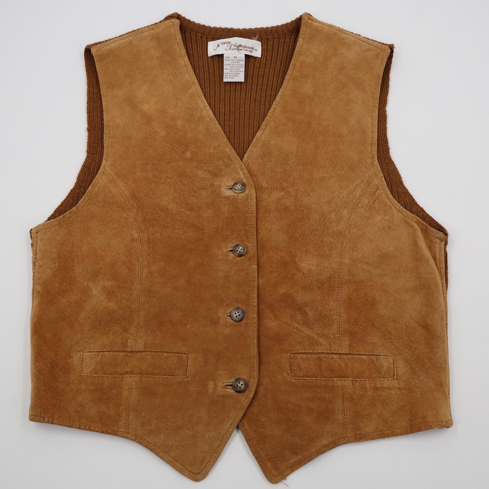 Norm Thompson Suede Leather Knit Back Vest Mens Medium Brown Western Vintage